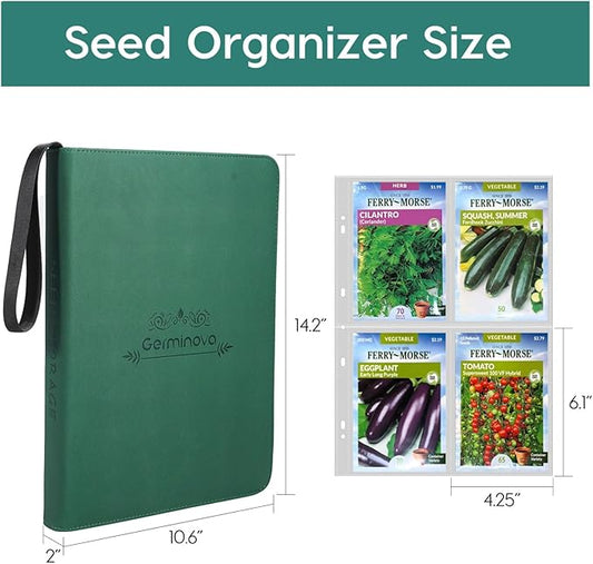 Zippered Seed Storage Organizer Binder with Handle, Gardening Seed Saving Kit, Holds 120+ Seed Envelopes, Fit Flower, Plant and Vegetable for Seed Packets