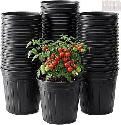 50 Pack 2 Gallon Flexible Plant Nursery Pots Plastic Seedling Starting Pots with Drainage Holes Soft Flower Pots Plant Container with Plant Labels, Black