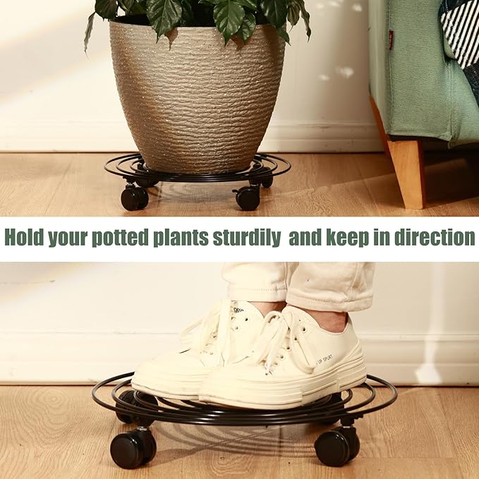 5 Packs 15.8 Inches Metal Plant Caddy with Wheels Extra-large Rolling Plant Stands Heavy-duty Wrought Iron Plant Roller Base Pot Movers Indoor Outdoor Plant Dolly with Casters Planter Tray Coaster