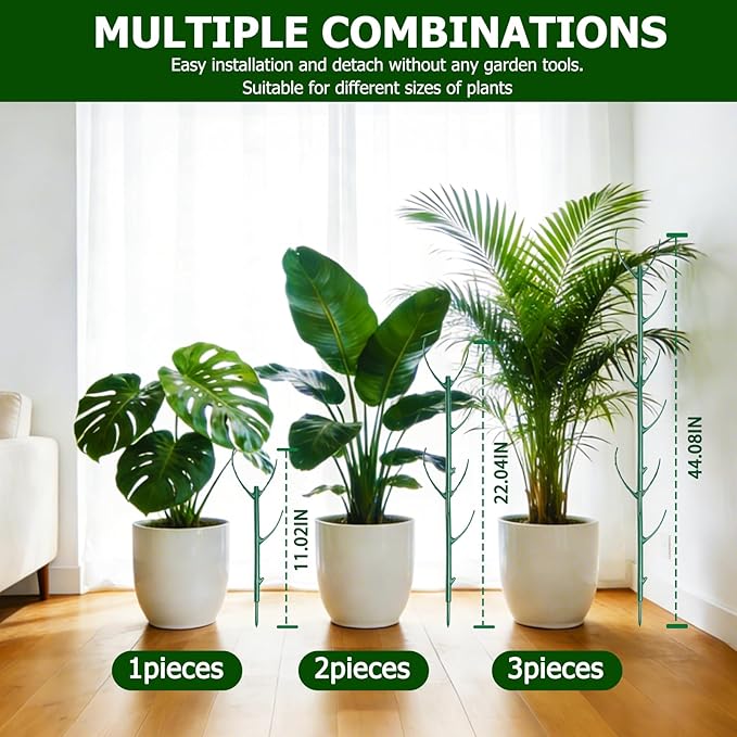6pack Adjustable Plant Support Pole – Stackable Indoor/Outdoor Support Pole with Clamps, Suitable for Supporting Monstera and Climbing Plants, Garden Accessories, Perfect Replacement for Plant Stakes