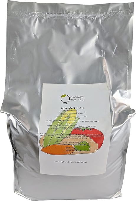Greenway Biotech, Inc. Bone Meal Fertilizer 3-15-0 Plus 24% Calcium for Plant’s Strong Root Development- Plant Food Source of Nitrogen and Phosphorus for Gardening, Flowering Plants- (2X 25 Pounds)