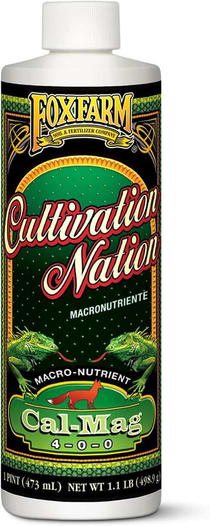 FoxFarm Cultivation Nation Cal-Mag for Plants - Prevent Calcium & Magnesium Deficiency, Blossom End Rot & Tip Burn - OMRI Listed for Organic Gardening - 4-0-0, 3% Calcium, 1% Magnesium - 1-Pint