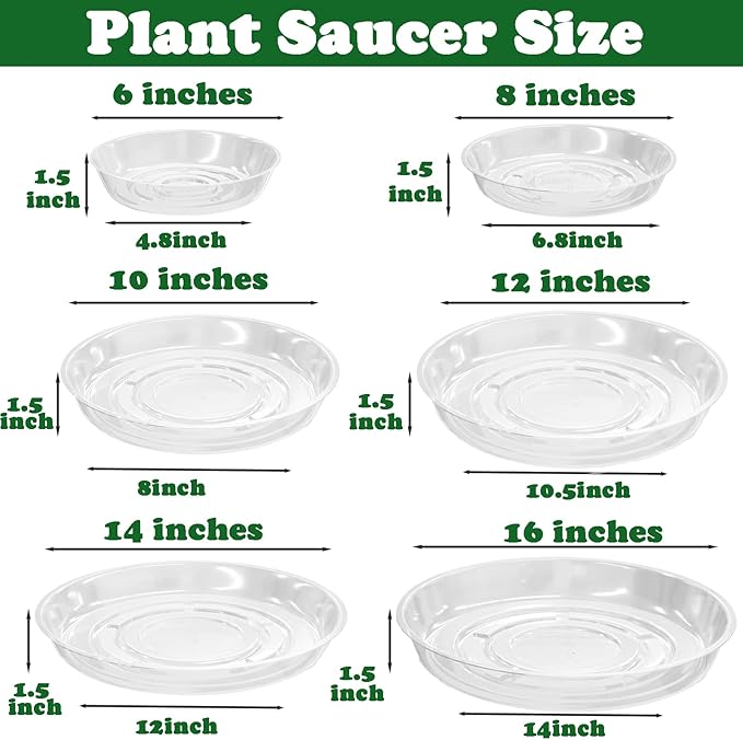 20 Packs 6 Inches Small Clear Plant Saucers for Indoor Outdoor Use Heavy Duty Plastic Plant Trays for Planter Bulk Flower Pot Drip Trays to Catch Water, 4 to 20 Inch