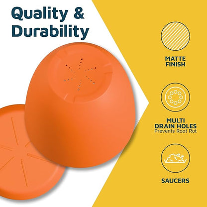 Yellow Plant Pots with Drainage Holes & Saucers 10 Pack, Indoor & Outdoor Stackable Space-Saving Planters for Houseplants & Flowers, (7", 6.7", 6", 5.3", and 4.8" Inches), Durable & Weatherproof