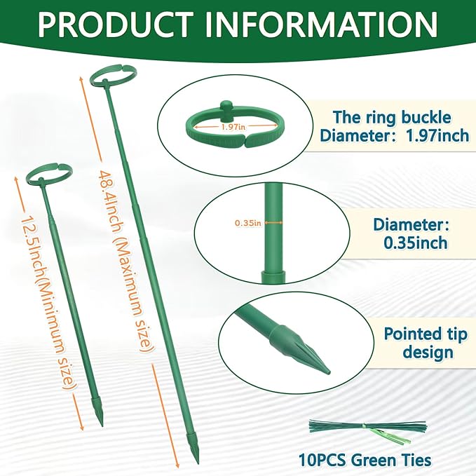 Telescoping Monstera Plant Support Stakes, 12.5IN to 48.4IN Adjustable Length, Extendable Plant Stakes for Indoor Plants, Premium Stainless Steel Material Plants Sticks for Orchids, Tomatoes- 5Pack