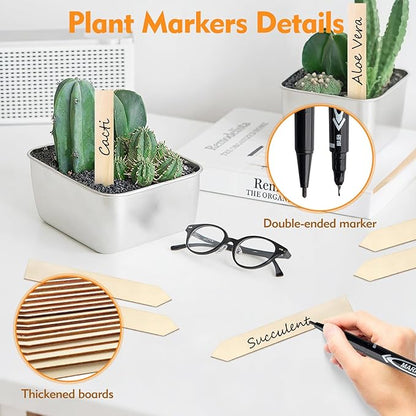 50 PCS Plant Labels with a Black Marking Pen, 5.9 Inch Waterproof Plant Label for Outdoor Indoor Potted Plants, Wooden Plant Tags Gardening Gifts for Women Men