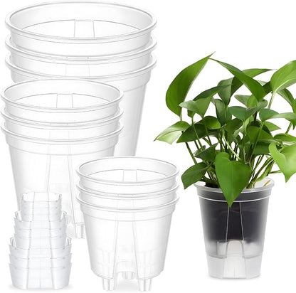 9 Piece Self Watering Pots with Drainage Holes and Deep Reservoir Clear Flower Pots Flexible Plastic Planter Pot for Indoor/Outdoor Plants(4.7'', 5.9'' and 7'')