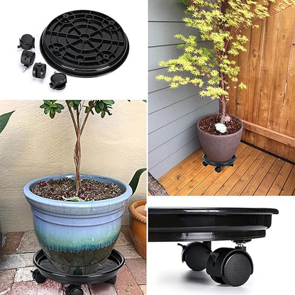 2Pcs Plant Caddy,Planter Pot Mover, Plant Pot Pallet Dolly Caster with Universal Wheels, Round Movable Planter Dolly Trolley Tray Pallet Outdoor Indoor Tree Flower Stand Planter (15.5 inch+2pcs+black)