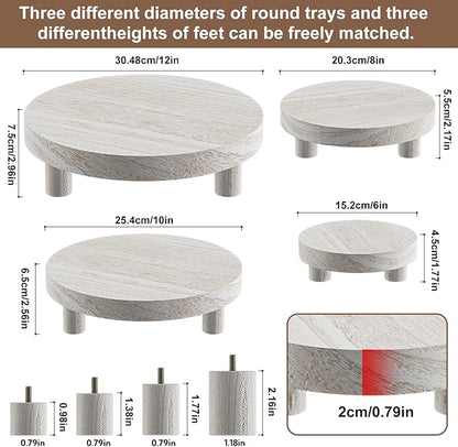 Wood Plant Stand Indoor Outdoor, 12/10/8/6" Round Wood Riser for Decor Wooden Stool Display Stand Flower Pot Holder Small Planter Tray Modern Potter Decorative for Desktop Counter Room