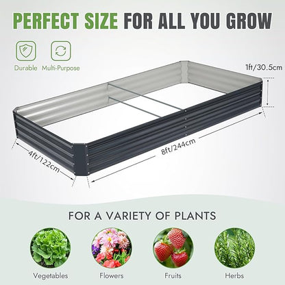 INNO STAGE 2 Pcs 8×4×1ft Galvanized Raised Garden Bed Kit, Galvanized Planter Raised Garden Boxes Outdoor, Large Metal Raised Garden Beds for Vegetables, Flowers, Herbs, and Succulents, Grey