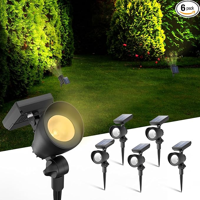 Solar Lights Outdoor, Solar Spot Lights Outdoor, 6 Pack IP44 Waterproof Solar Spotlights, Auto On/Off Solar Powered Garden Lights for Yard Pathway Driveway (Warm White) Bright Pathway