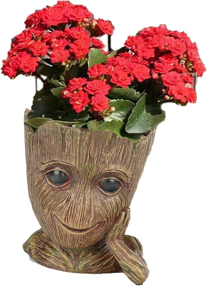 Funny Planter Head Planter with Drainage Hole Resin Plant Pot Pencil Holder Desk Storage(Funny Tree)