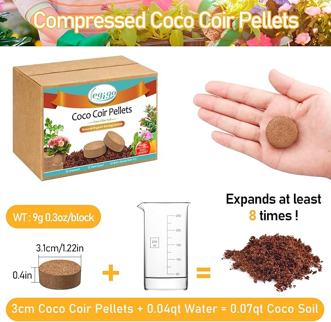 Legigo 200 PCS 30mm Coco Coir Pellets Potting Soil Mix- Compressed Coconut Coir Discs Seed Starting Soil Pellets, Coco Peat Soil Pods for Indoor & Outdoor Plants, Gardening Herbs Bonsai and Vegetables