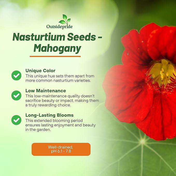 Outsidepride Double Gleam Mahogany Nasturtium Seeds - 400 Pcs Annual, Easy to Grow & Versatile, Flower Seeds for Planting Vibrant Blooms, Ideal for Gardens, Borders, and Pollinator Gardens