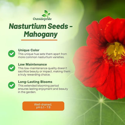 Outsidepride Double Gleam Mahogany Nasturtium Seeds - 200 Pcs Annual, Easy to Grow & Versatile, Flower Seeds for Planting Vibrant Blooms, Ideal for Gardens, Borders, and Pollinator Gardens