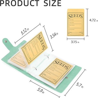 Seed Storage Organizer, 50 Pockets Seed Sleeves Binder with Envelopes Garden Seed Organizer Storage,Seed Packet Organizer Seed Collecting Template for Vegetable (Green, 3.5" x 5.12"- Pocket)