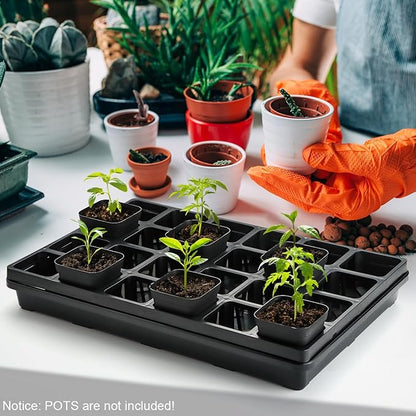 24 Cell Nursery Pots Trays (17"x11"x2") with Plastic Flat Seed Starter Trays, Durable Carrying Seedling Starter Tray, Reusable Planting Tray for Holding 2.7 inch Nursery Pots, 3 Sets Combo