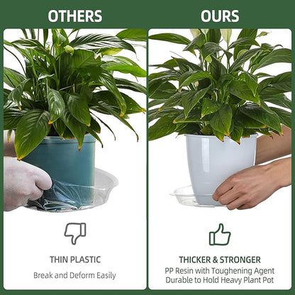 BORPEIN Plant Saucer (8,10,12inch, 18 Pack) Clear Plastic Plant Trays for Pots Indoors Outdoors,Thicker Flower Pot Saucers, Plant Plate to Catch Water