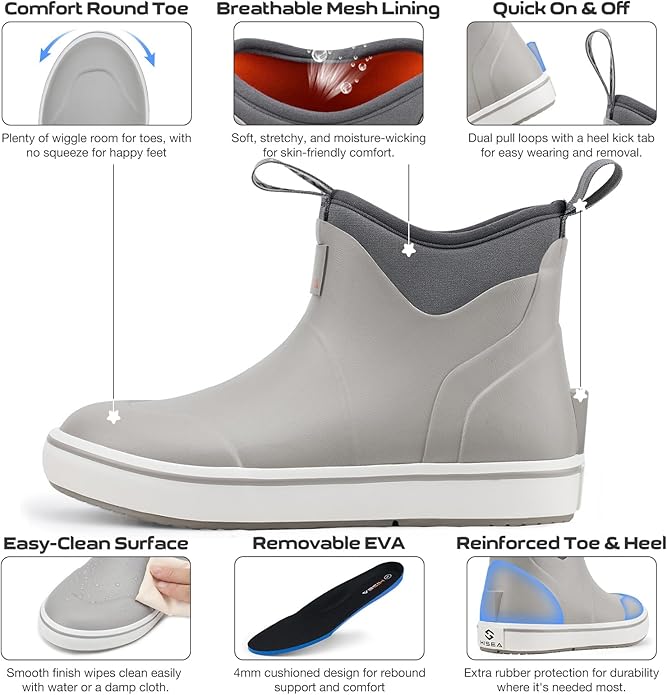 HISEA Kids Easy-On Rain Boots for Boys and Girls, Warm Waterproof Insulated Deck Boots Non-Slip Rubber Ankle Boots