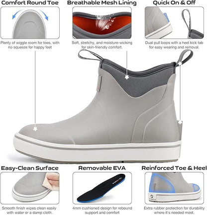 HISEA Kids Easy-On Rain Boots for Boys and Girls, Warm Waterproof Insulated Deck Boots Non-Slip Rubber Ankle Boots