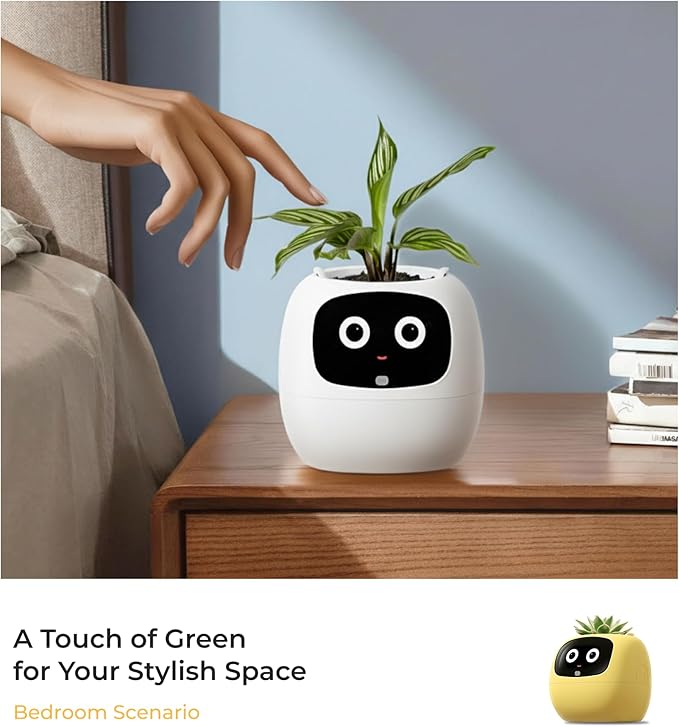 Ivy AI Smart Plant Pot with Emoji Intelligent Planter Robot for Houseplants Tamagotchi Flower Pot Stylish Plantagotchi Home Decor(Ivory)