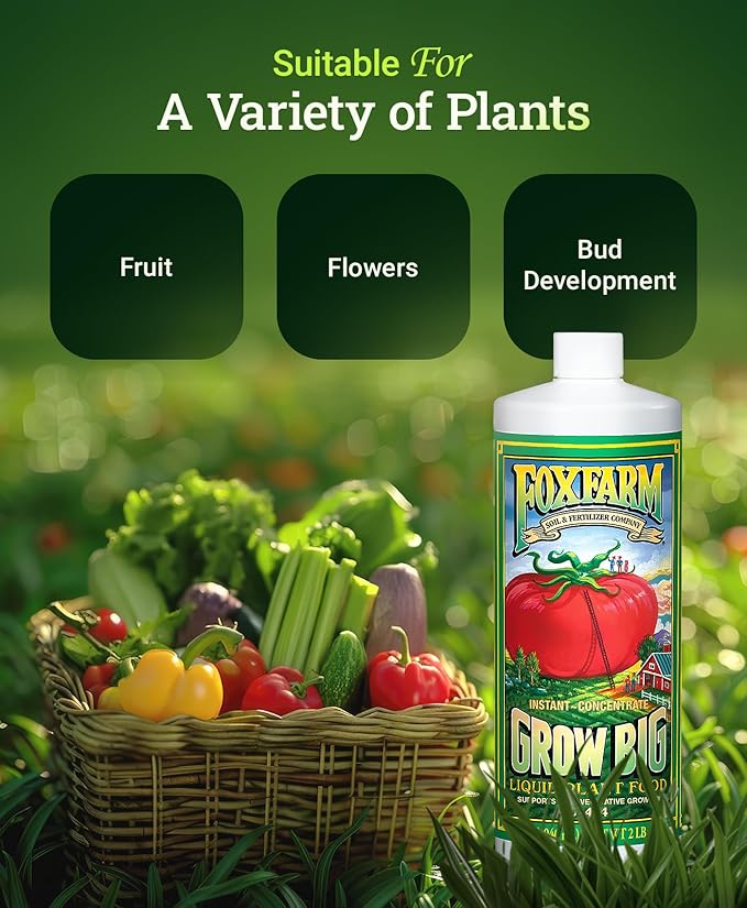 FoxFarm Grow Big Liquid Plant Food - Bloom Fertilizer for Flowers, Fruits, and Vegetables, Perfect for Indoor & Outdoor Potted Plants, NPK 6-4-4 (Quart)
