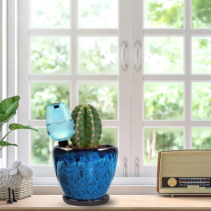 Ceramic Pots for Plant with Self Watering Globes, 10 inch Planters for Indoor Plants with Saucer, Glaze Flower Pots Outdoor with Drainage Holes, Decorative Garden Pots