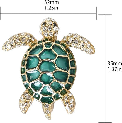 Sea Turtle Brooch Pins for Women - 2Pcs Crystal Rhinestones Marine Animals as Lovely Sea Animal Lapel Pins with Gold Tone - Great for Wife,Sisters, Friends,Daily Wear or Dating