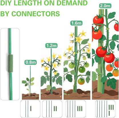 Garden Stakes 65pcs Kit, Includes 17" Fiberglass Sticks 20pcs and 45pcs Accessories for DIY 4ft, 5ft, 6ft, 7ft Stakes for Fruit, Tomato, Vegetable, Indoor & Outdoor Gardening Supplies