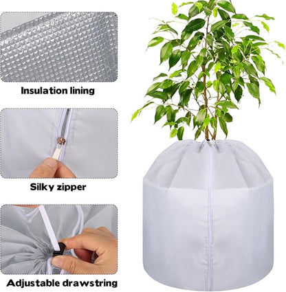 4 Pack Plant Winter Protection Pot with Drawstring and Zipper,17.7" x19.7"Plant Pot Covers,Flower Pot Protection Bag,Plant Covers Freeze Protection for Outdoor Winter Garden Fruit Trees Potted (grey)