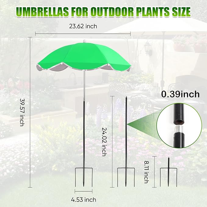 Plant Umbrellas for Outdoor Plants, 25inch Plant Shades for Outdoor Plants with Durable 40'' High M-Shaped Plug for Stronger Wind Resistanc for Plants, Potted Plant, Garden Beds
