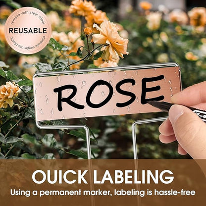 25PCS Copper Metal Plant Tags Plant Labels with 50Pcs Labels, Rainproof PET Film & 2 Permanent Pen, 6.1 inch Weatherproof Banner Garden Markers, Marking Protection Seedling Signs Nursery Tags