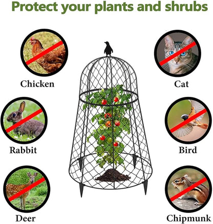 (6 Packs) 13" D x 20" H Garden Cloches for Plants, Rustproof Plant Cloche and Cover, Large Wire Plant Protectors from Animals, Split-Design Metal Plant Cloche with Collapsible Stakes, Black