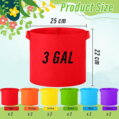 12 Pcs Multicolor Plant Grow Bags Large Grow Bags Fabric Planter Thickened Non Woven Fabric Pots with Handles for Indoor Outdoor Garden Planting Seeds Flower, 6 Colors (3 Gallon)