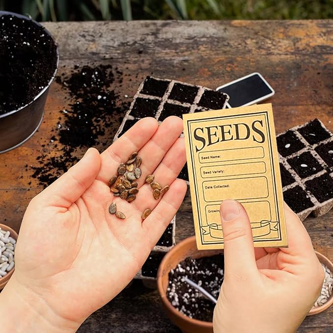 Seed Storage Organizer Seed Organizer Binder Seed Book with 50pcs Self-Sealing Seed Envelopes Seed Holder Keeper Packet