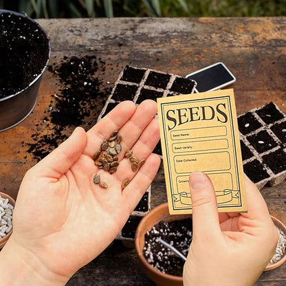 Seed Storage Organizer Seed Organizer Binder Seed Book with 50pcs Self-Sealing Seed Envelopes Seed Holder Keeper Packet