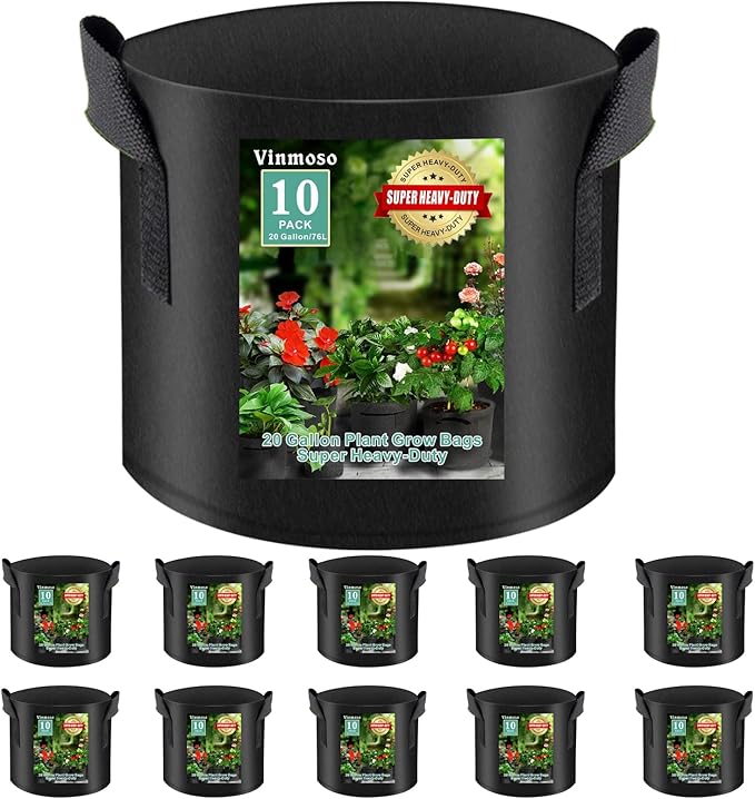 10 Pack Grow Bags 20 Gallon Heavy Duty Thickened Non-Woven Grow Bag with Handles Plant Grow Bags Planting Bags Plant Bags