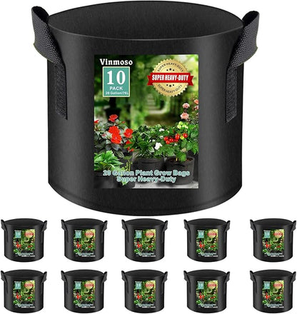 10 Pack Grow Bags 20 Gallon Heavy Duty Thickened Non-Woven Grow Bag with Handles Plant Grow Bags Planting Bags Plant Bags