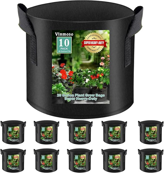 10 Pack Grow Bags 20 Gallon Heavy Duty Thickened Non-Woven Grow Bag with Handles Plant Grow Bags Planting Bags Plant Bags