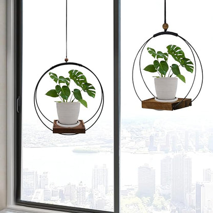 Hanging Planter for Indoor Plants,Plant Hanger with Sturdy Wood Base & Pot, Modern Boho Macrame Plant Hanger,Wall Ceiling Window Stands(2 Pack+Pots)