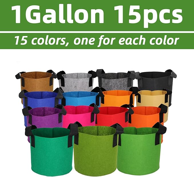 Grow Bags,Growing Pot Bags Garden Grow Bag Indoor Outdoor Fabric Aeration Plant Pot Container Flower Vegetable Pouch (Mixed 15colors,1 Gallon)