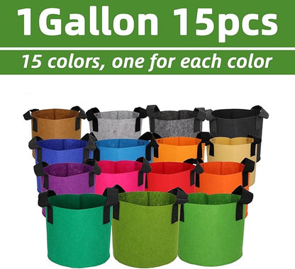 Grow Bags,Growing Pot Bags Garden Grow Bag Indoor Outdoor Fabric Aeration Plant Pot Container Flower Vegetable Pouch (Mixed 15colors,1 Gallon)