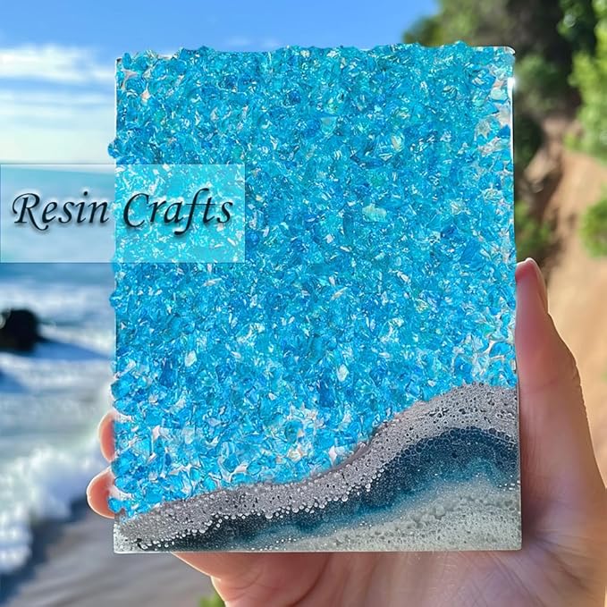 HappyFiller 1.3 LB Crushed Glass Sand Broken Pieces Stones for Crafts Project Resin Arts,Vase Fillers Candle Holder Aquarium Decor,Succulent Terrarium Pebble Rocks,Fire Pit Fireplace,Sea Blue