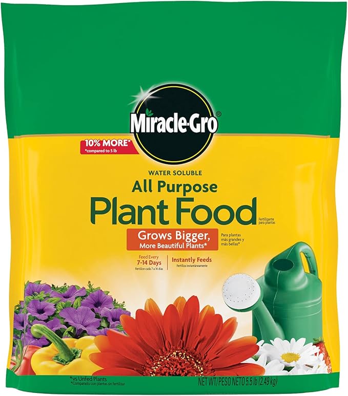 Miracle-Gro Water Soluble All Purpose Plant Food - Fertilizer For All Indoor or Outdoor Plants including Roses, Flowers, Vegetables, Houseplants, Trees, and Shrubs, 5.5 lb. Bag