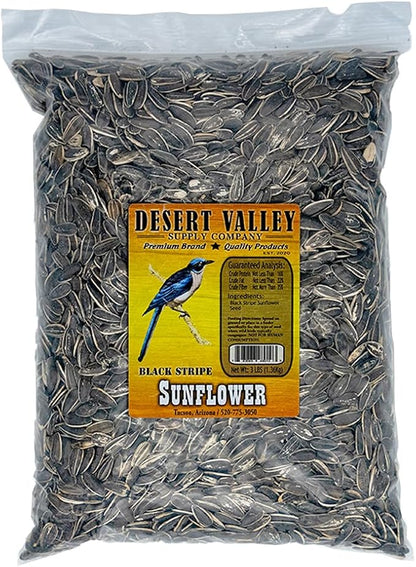 Desert Valley Striped Sunflower Seed, All Natural, Non-GMO Premium Wild Bird and Wildlife Food for Cardinals, Jays, Grosbeaks, Squirrels and More (3 Pounds)