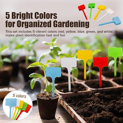 50Pcs Waterproof Plant Labels, Large Plastic T-Type Plant Tags for Outdoor Indoor, 5 Colors Thickened Garden Markers for Potted Plants & Flowers, 5.6 * 15cm
