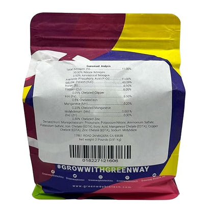 Greenway Biotech, Inc. Pepper & Herb Fertilizer 11-11-40 Powder - Water Soluble with Chelated Micronutrients for Hot & Bell Peppers Basil - Hotter Peppers Aromatic Herbs - Hydroponics & Soil - 2 LB