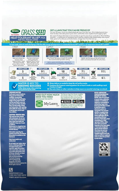 Scotts Turf Builder Grass Seed Heat-Tolerant Blue Mix for Tall Fescue Lawns with Fertilizer and Soil Improver, 2.4 lbs.