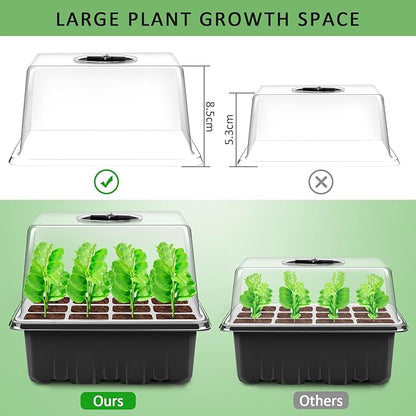YAUNGEL Seed Starting Trays, 10 Pack 120 Cells Thicken Seed Starter Tray Kit with Humidity Dome/Heightened Lids Durable Growing Trays for Greenhouse & Gardens, Black