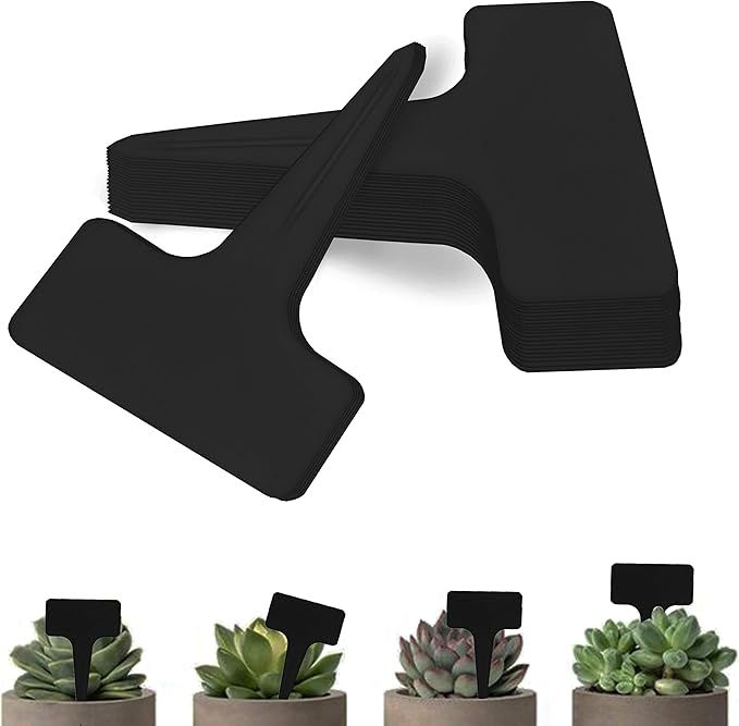 BEADNOVA Plant Labels 70pcs Plant Tags T Type Markers Plastic Garden Signs Identification Stakes Garden Markers for Outdoor (Black)